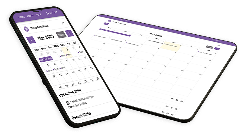 The CareSync calendar view displayed on a mobile and tablet device