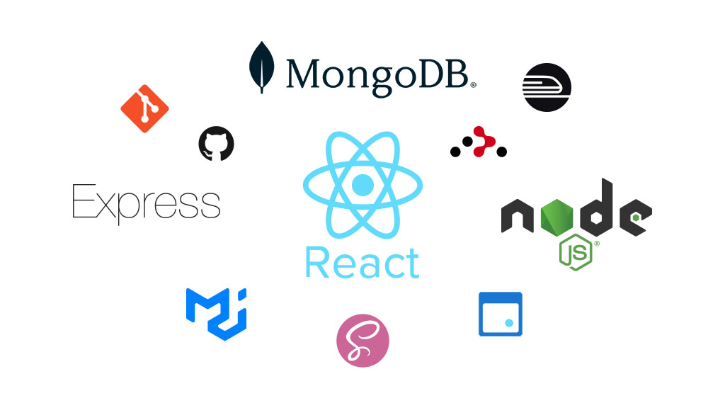 A cloud of logos representing the CareSync
                            technology stack featuring MongoDB, Express, React, Node, React Router, Material UI, Sass, Git, GitHub,
                            Railway, and FullCalendar.